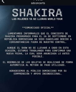 CANCELAN CONCIERTO DE SHAKIRA