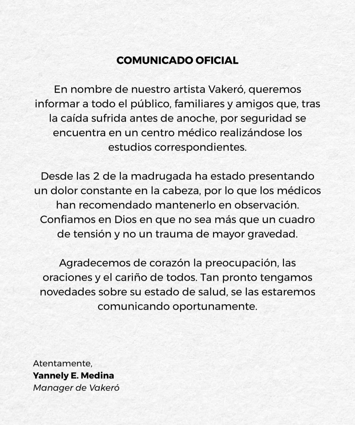 Vakero es hospitalizado tras presentar dolores de cabeza luego de caída